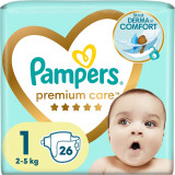 Scutece Pampers Premium Care Marimea 1, Nou Nascut, 2-5 kg, 26 buc