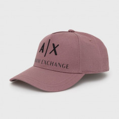 Armani Exchange șapcă din bumbac culoarea violet, cu imprimeu