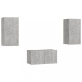 Set de dulapuri TV, 3 piese, gri beton, lemn prelucrat