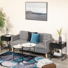 HOMCOM Set din 2 Noptiere Moderne, Noptiera cu Raft ?i Sertar, Organizatoare de Depozitare pentru Dormitor, Camera de Zi, 45x40x60 cm, Negru foto