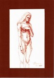 Sg1. Tablou in cerneala sangvina - Nud din fata semiprofil, original cu chenar, Realism, RavariuArt