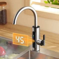 Robinet electric pentru incalzirea apei, afisaj digital, rotire 360 de grade, dimensiuni 21x11x27cm, putere 3000W, argintiu