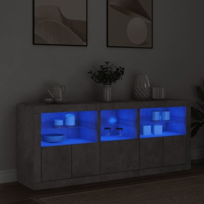 vidaXL Servantă cu lumini LED, gri beton, 162x37x67 cm foto