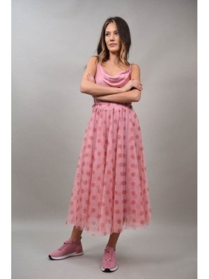 FUSTA LUNGA TUL CU ELASTIC IN TALIE SPLENDIDO TALIE UNICA Roz foto