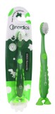 Periuta de dinti copii Nordics, 6900 filamente super moi, verde, varsta 2+ ani, design dinozaur, cu ventuze