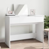 Masa toaleta vidaXL cu oglinda, alba, 100x45x76 cm, lemn prelucrat, design modern, spatiu depozitare machiaj si bijuterii