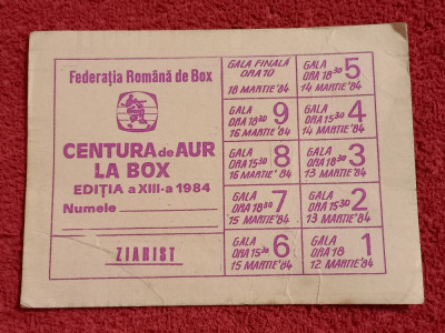 Acreditare de presa-ziarist - Centura de AUR la BOX (editia a XIII-a 1984) foto