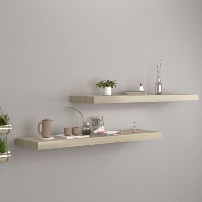Gossi rafturi de perete suspendate 2 buc., stejar, 90x23,5x3,8 cm mdf foto