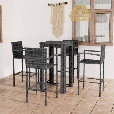 Gossi set bar exterior cu cotiera, 5 piese, gri, poliratan foto
