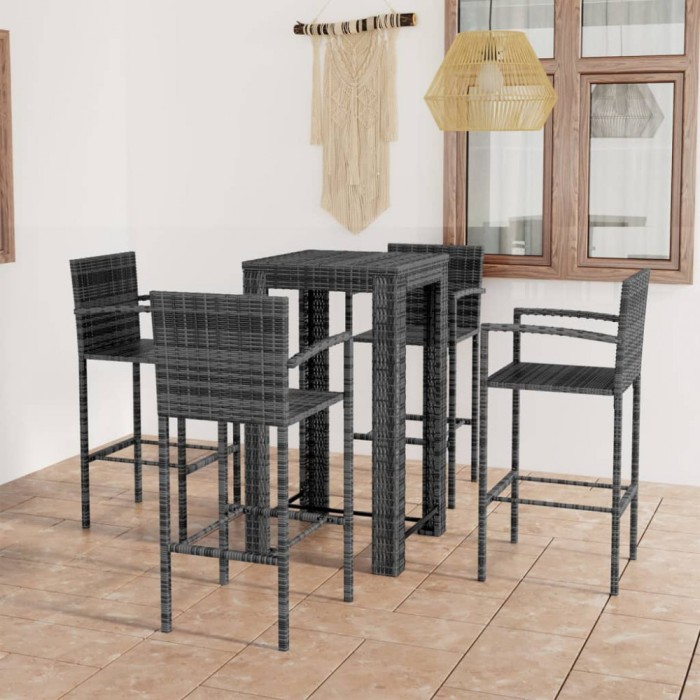 Gossi set bar exterior cu cotiera, 5 piese, gri, poliratan
