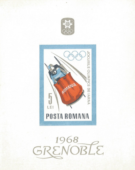 Romania, LP 658/1967, J.O. de Iarna - Grenoble, colita nedantelata, MNH