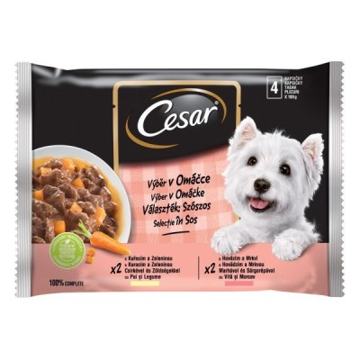 Hrana umeda caini, Cesar, plic 4 x 100 g, toate taliile, adult, selectii in sos foto