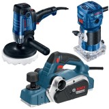 Bosch GHO 26-82 D + GPO 950 + GKF 550 - Rindea electrica 710 W 82 mme + Masina de lustruit 950 W 180 mm + Masina de frezat 550 W 6 mm