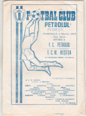 bnk div Program meci FC Petrolul Ploiesti - FCM Resita - 1978 foto