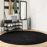 Covor pufos &quot;PAMPLONA&quot; cu fire &icirc;nalte, negru modern, &Oslash; 200 cm