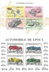 Romania, LP 1423/1996, Automobile de epoca, blocuri, MNH foto