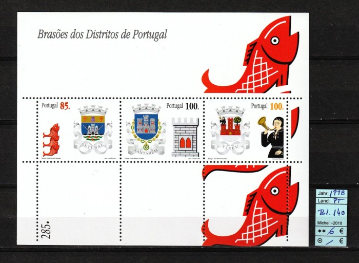 Portugalia, 1998 | Stemele regiunilor (III) - Heraldică, Peşti | MNH | aph