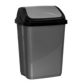 Cos Gunoi Plastic 10L Gri Argintiu cu Capac Negru, 35cm, Batant - Ideal Bucatarie, Baie, Birou