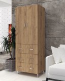 Dulap Stejar K003, 70x35x180 cm, 2 Usi, 3 Sertare, PAL Melaminat, Modern