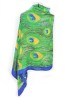 Esarfa tip sal dama 24E din matase vegetala cu atingere de matase fina, verde azur/albastru, 180 x 8, Marime universala