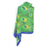 Esarfa tip sal dama 24E din matase vegetala cu atingere de matase fina, verde azur/albastru, 180 x 8