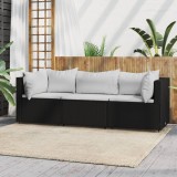 Gossi set mobilier de gradina cu perne, 3 piese, negru, poliratan