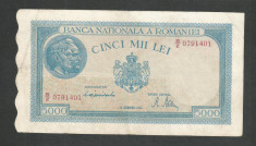 ROMANIA 5000 5.000 LEI 10 Octombrie 1944 [8] filigran bnr orizontal , VF+ foto