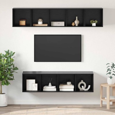 Set comodă TV Pe perete 4 pcs Stejar negru 37 x 37 x 142.5 cm foto