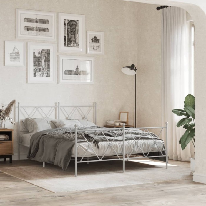 Gossi cadru de pat metalic cu tablie, alb, 140x200 cm