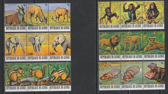 Guinea 1977 - Animale pe Cale de Disparitie Fundal Argintiu 6v MNH