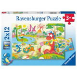 PUZZLE PRIETENII MEI DINOZAURII, 2x12 PIESE, Ravensburger