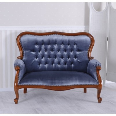 Sofa Empire din lemn mahon cu tapiterie albastra MAR109 foto