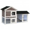 Cusca Iepuri @Pet Avoriaz, 147x53x85cm, Lemn Pin, Alb/Maro, Acoperis Bitum, Sertar Metalic, Scara Anti-Alunecare, Exterior