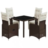 Cumpara ieftin Set bistro de gradina, 5 piese, cu perne, maro, poliratan