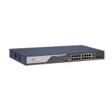 Switch PoE Hikvision cu 16 porturi, 225W, Long Range 300 m