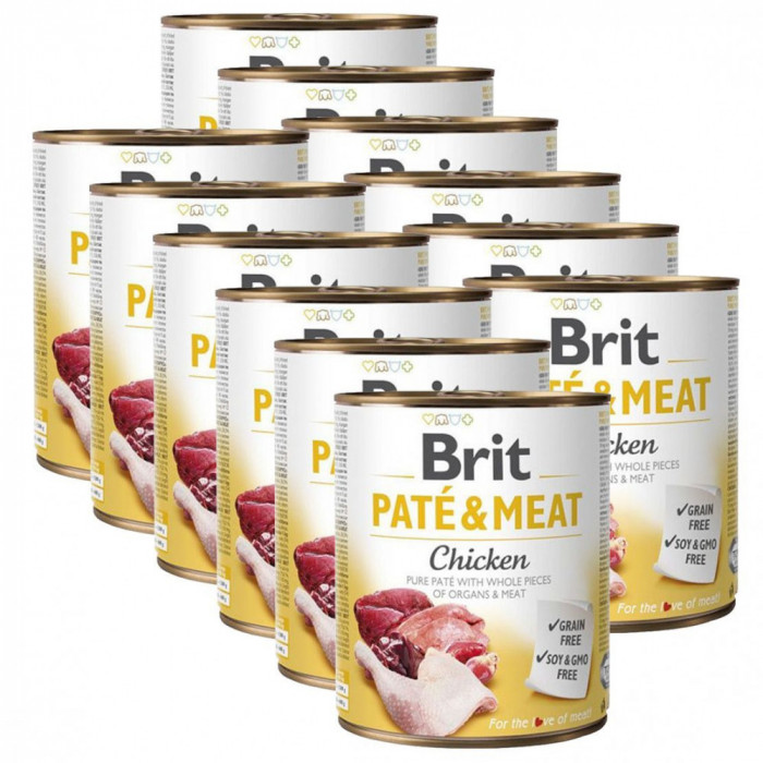 Conservă Brit Pat&eacute; &amp;amp; carne de pui 12 x 800 g