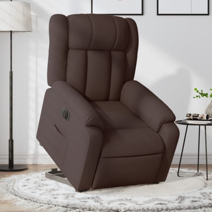 vidaXL Fotoliu electric rabatabil cu ridicare, maro &icirc;nchis, textil