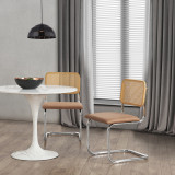 Set 2 bucati scaune, en.casa, Gamvik, 83 x 50 x 54 cm, piele sintetica, ratan, metal, maro, culoarea cromului, cu suprafata sezut capitonata HausGarde
