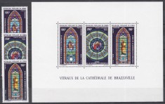 Congo 1970 - Vitralii - Catedrala din Brazzaville, serie + Colita, Cota 14 EURO, MNH