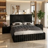 Pat Adela Negru Catifea Premium Cu Noptiere Tapitate Ofertă limitată