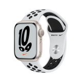 Smartwatch Apple Watch S7 Nike GPS, Retina LTPO OLED, Bluetooth, Wi-Fi, Bratara Silicon 41mm, Carcasa Aluminiu, Rezistent la apa (Alb/Negru)