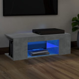 Comodă TV cu lumini LED, gri beton, 90x39x30 cm, vidaXL