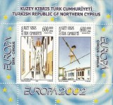 |Cipru, zona turceasca, bloc dantelat, Europa CEPT, 2002, MNH, Nestampilat