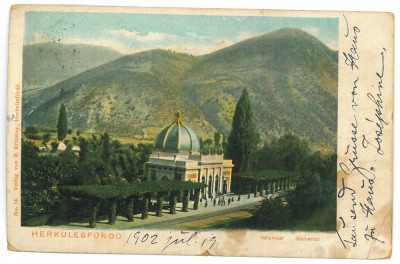 5468 - HERCULANE Caras-Severin, Litho Railway Station - old postcard - used 1902 foto