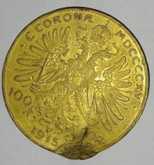 Reproducere (Banca Austriei) a celebrei monede de aur &quot;100 corona coroane 1915&quot;