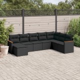 VidaXL Set mobilier de grădină cu perne, 8 piese, negru, poliratan