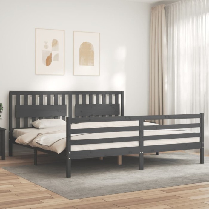vidaXL Cadru pat cu tăblie 200x200 cm, gri, lemn masiv 3194333