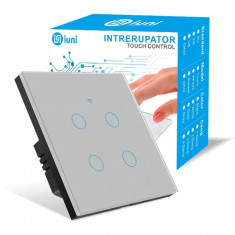 Intrerupator smart touch, WiFi, Sticla securizata, iUni 4G, 10A, Control vocal, Smart Life / Tuya, LED, Silver