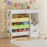 Raft pentru copii cu 9 cutii de depozitare si dulap, model dinozaur