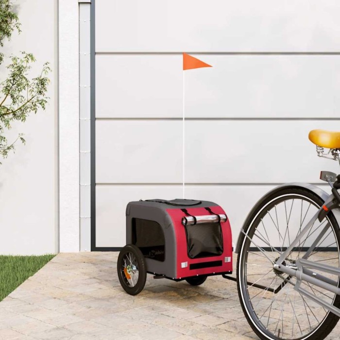 vidaXL Remorcă bicicletă animale companie, roșu/gri textil oxford/fier